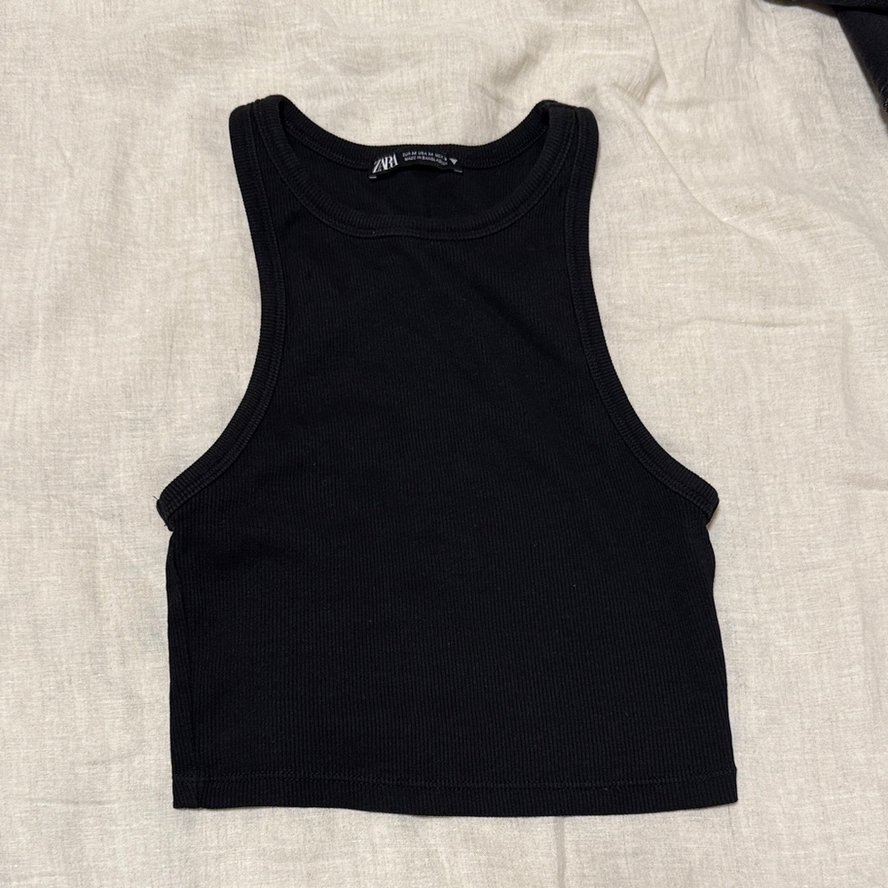 Zara Black Ribbed cropped Tank Top